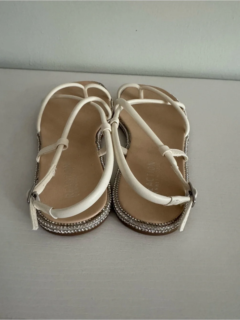 Kenneth Cole Reaction Ivory Strappy Rhinestone-Trim Sandals